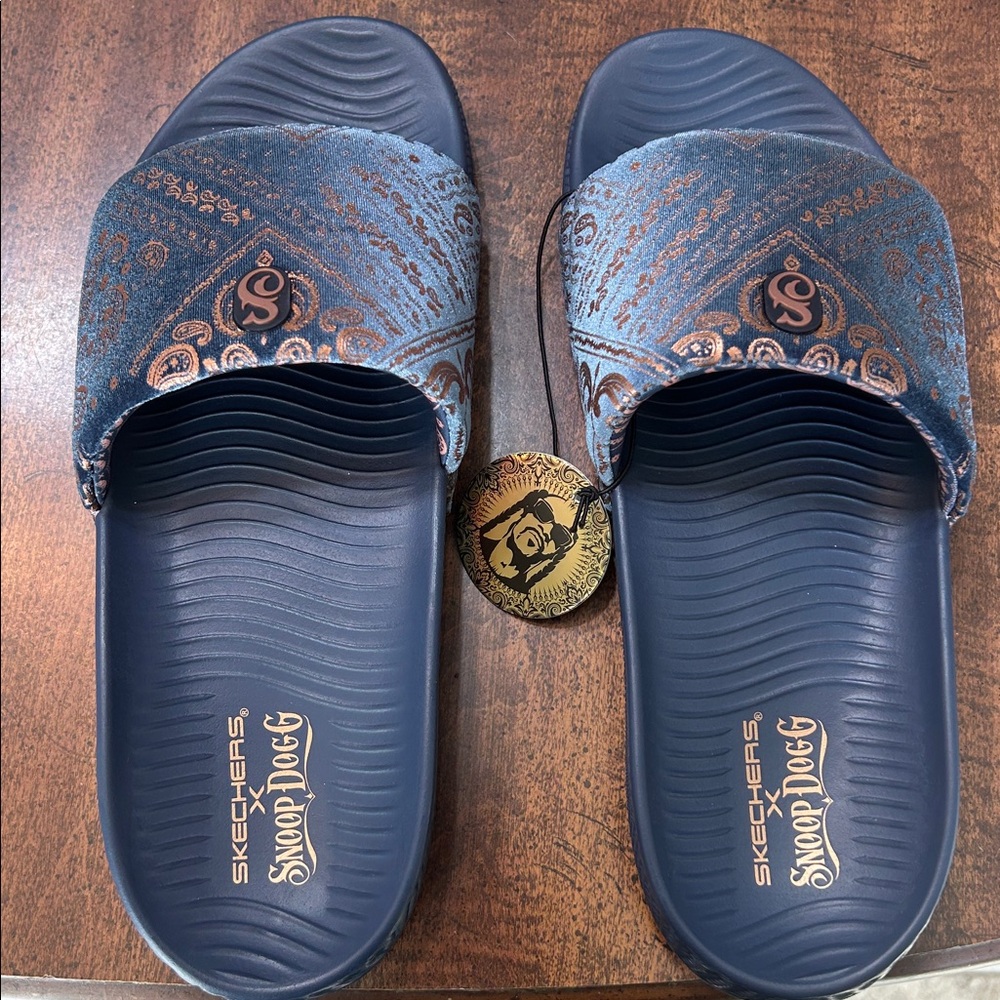 Skechers x Snoop Dogg Navy and Copper Slides